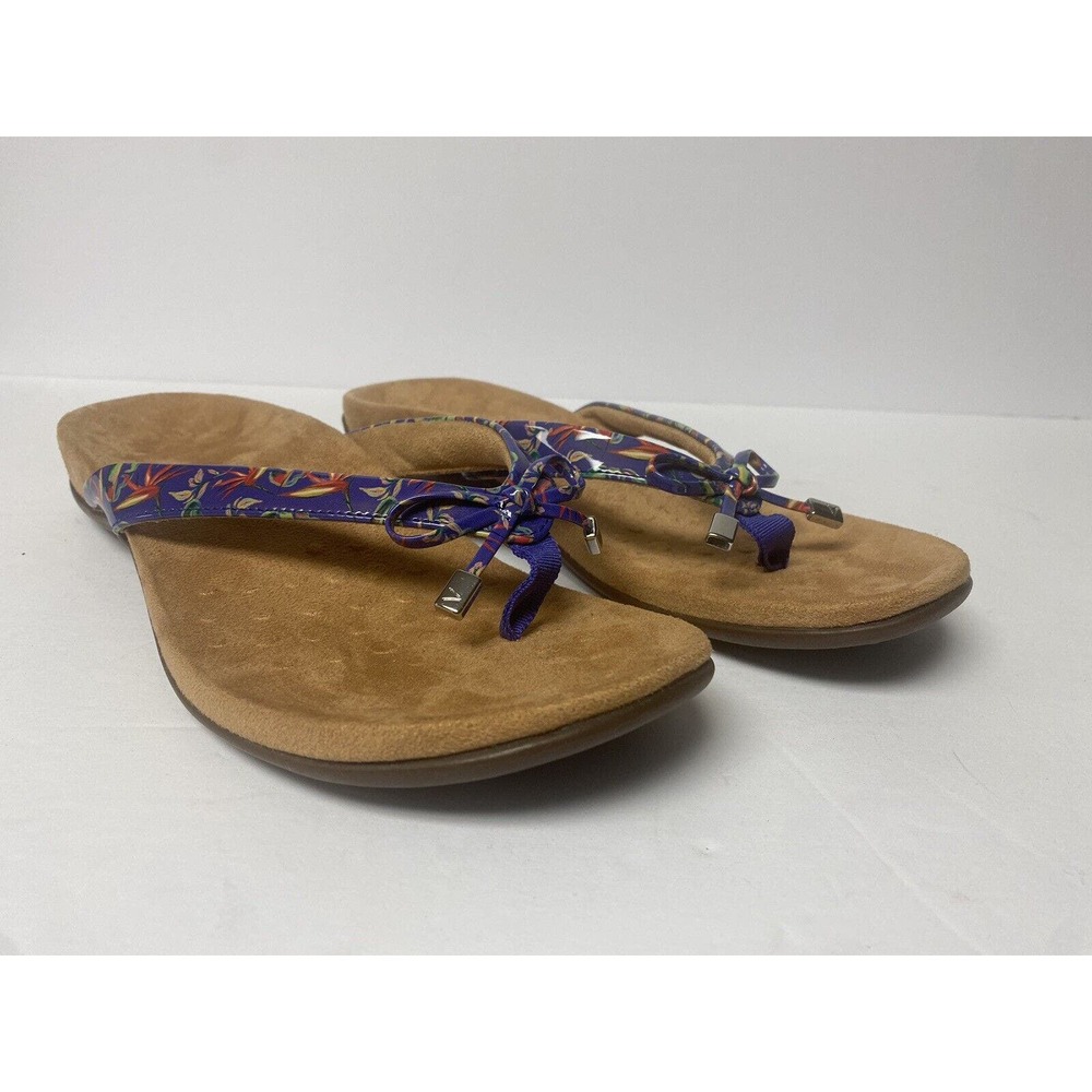 Vionic Sandals Womens 10 Bella II Tropical Slip On Thong Blue Faux Leather